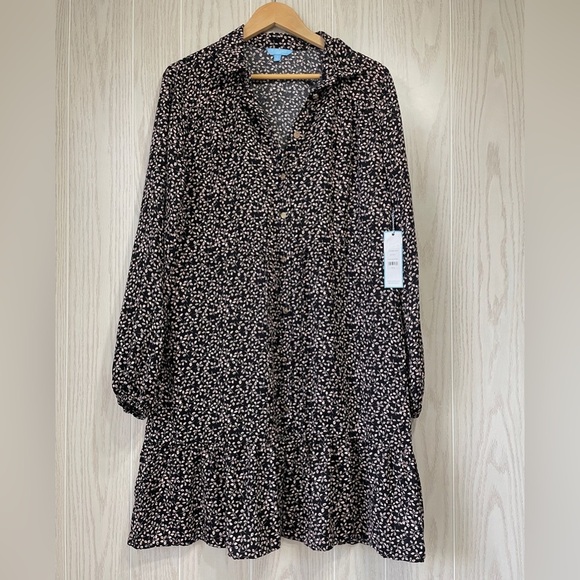 Women's DRAPER JAMES RSVP™ Button-Front Knot-Waist Dress Black/PInk Size L NWT - Picture 1 of 4